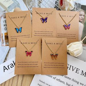 Moda Elegância Charme Butterfly Pingente Colar com Cadeia de Prata Gold para Presente de Casamento de Aniversário Bobo Colares Animais Jóias com Cartão de Papel