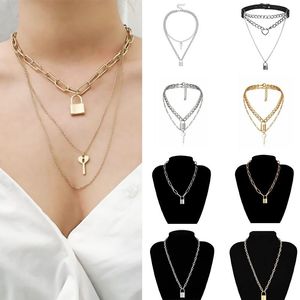 Wholesale choker types resale online - Chokers Simple Punk Chain Link Lock Necklace Pendant For Women Men Padlock Statement Gothic Fashion Jewelry Types