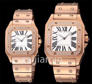 Women's mechanical men's automatic watch 35/39 square dial all stainless steel automatic diamond watch without calendar couple watch