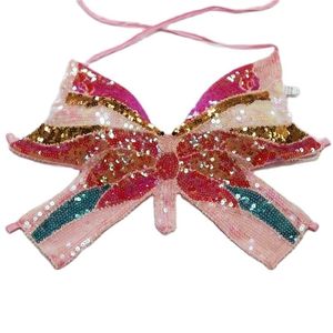 Y2K Butterfly Sequin Crop Top Women Summer Backless V Neck Sexy Club Costume Outfits Festival Clothes Bandage Bra Tops 220325