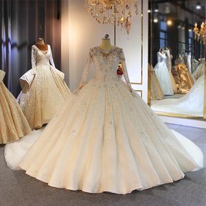 Abiti da sposa con collo alto in pizzo di cristallo e abiti da sposa maniche lunghe musulmane aperte sul retro Abito da sposa taglie forti Immagini reali