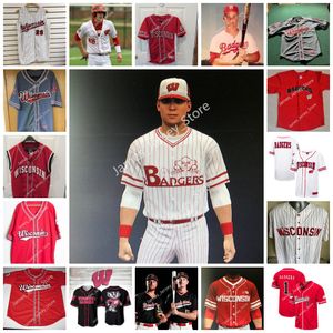 Maglia da baseball NCAA Wisconsin Badgers Ryan Mclaughlin David Mock Adam Neuberger Conlan O'brien Noah Perkovich Lucas Pinkerton Evan Provancher Casey Roeser