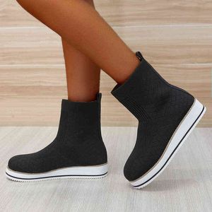 Boot New Women's Platform Shoes Ankel Sock Boots Tjock Bottom Solid Color Slip On Ladies Sticked Female Fashion Shoe Casual 2022 221223