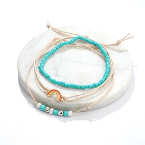 2022 Set Da Spiaggia Arcobaleno Colorato Foglia Di Corda Per Le Donne Boho Set Bracciale Regolabile Con Perline Blu Fatte A Mano