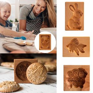 Baking Moulds Wooden Cookie Mold Cutter Animal Carving Kitchen Moon Cake Biscuit Christmas Decoration ToolBaking