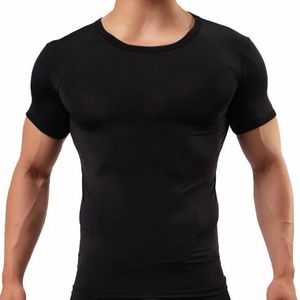 Men's T-Shirts Mens Sexy Super Thin T Shirt Ice Silk Tight Fitness Undershirt T-shirt Short Sleeve Tops Breathable Tshirt Male Tee BlackMen'