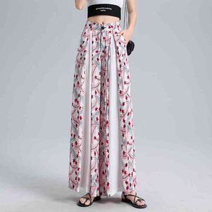 S4XL Pant Large Size Womens Trousers Elastic Waist Split Wide Leg Pants Loose Casual Long Trouser Plus Size Bohemian Pant Pink 210412