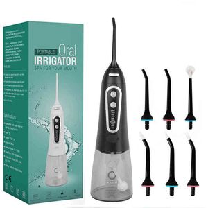 300 ml Mundpflege Irrigator Dental Wasser Flosser Zähne Bleaching Wiederaufladbare 5 Düsen Zahnseide Tank Jet Zähne Reiniger 220513