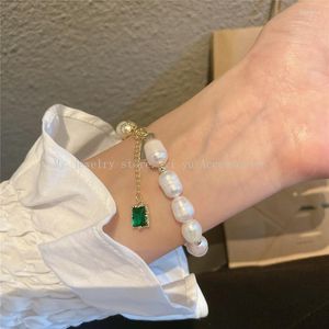 Super Fairy Green Ins Wind Lucky Freshwater Pearl Armband Link Chain