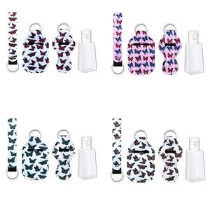 14 Colors New Styles Butterfly Hand sanitizer bottle holder Keychain Sunflower Wristband Keyring Chapstick Holder Keychains Handbag Decoration