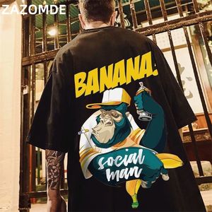 Zazomde hip hop mens bomull t shirt mode lös män bf student banantryck kortärmade tees cool man slitage rund hals tshirt lj200827