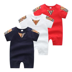 Babys Designer roupas recém-nascidas macacão macacão 0-2T infantes verão meninos meninas roupas respirável algodão puro manga curta macacão bebê camisa xadrez fina