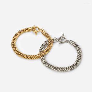 Catena a maglie OT Fibbia a bastone Argento Bracciale in oro 14 carati Braccialetti Gioielli Grosso acciaio inossidabile Miami Cuban per le donne Inte22