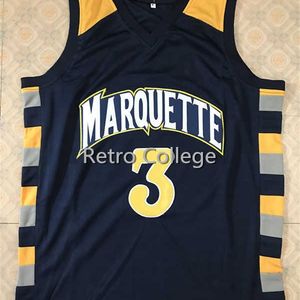 Sjzl98 #3 Dwayne Wade College Marquette Golden Eagles Maglia da basket retrò di ritorno al passato cucita con qualsiasi numero e nome