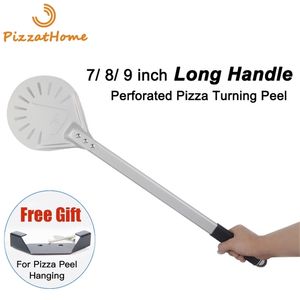 Pizzathome Lång handtag 7/8/ 9 tum perforerad pizza Turning Peel Shovel Aluminium Paddel Small Tool 220423