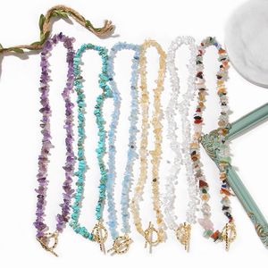 Chains Natural Healing Stones Gravel Beads Short Necklace Female Jewelry Aquamarine Quartz Choker Necklaces Holiday Party 45cmChains Sidn22