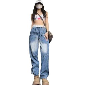 American Y2K retro tooling jeans women's high street hip-hop multi-pocket design loose casual straight wide-leg jeans in hot L220726