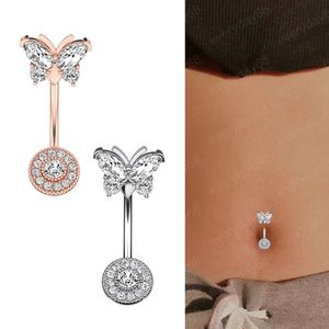 Crystal Belly Button Ring Butterfly Belly Piercing Öra Stål Lång Dangle Flower Navel Ringar Sexiga Kropp Smycken