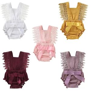 Baby Spitze Strampler Neugeborenen Slings Overalls Kinder Bogen Strampler Sommer Einfarbig Spitze Riemen Harness Siamese Klettern Sui