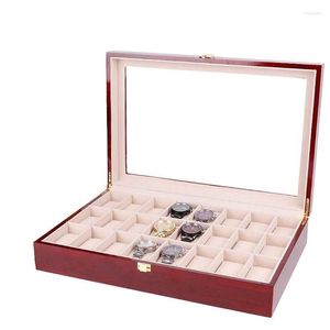 Scatole per orologi Custodie per scatole di lusso di grandi dimensioni 24 slot Organizer Display Orologi in legno Custodia per cuscini Custodia in legno GiftWatch Hele22