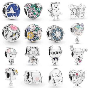 Nowy 2019 100% 925 Sterling Silver Spring Magic Carpet Ride Butterfly Robot Serce Kwiat Kwiat Charm Fit DIY Bransoletka Oryginalny AA220315