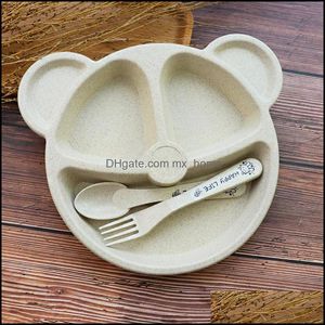 Cups Dishes Utensils Cartoon Baby Kids Tableware Set Feeding Food Plate Bowl With Spoon Fork Eco-Friendly Tablewa Mxhome Dhwbu