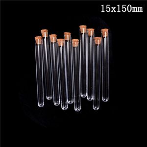 100pcs 15ml Provetta in plastica con tappo in sughero 15x150mm Fornitura laboratorio 3ml 7ml 10ml 12ml 15ml 20ml Forniture industriali MRO Clear Cosmetic Invia per posta