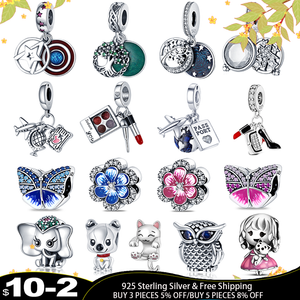 925 Sterling Silver Ciondola Charm Smalto Farfalla Fiore Charms Perline Adatto Bead Fit Pandora Charms Bracciale Gioielli fai da te Accessori