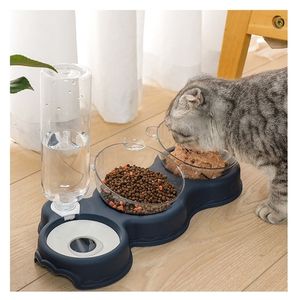 Pet Cat Bowl Automatic Feeder Dog Food With Water Fountain Double Drinking Raised Stand Dish s For s 220323