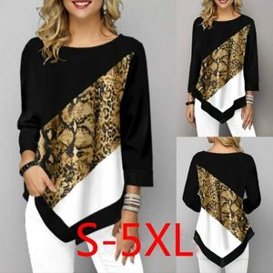 Women's TShirt Autumn Printed Stitching Long Sleeve T Shirt Ladies Casual Plus Size Tops S5XL 230206