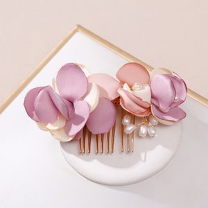 Francês Flow Flower pente de cabeça Cabeça de cabeceira rosa Acessórios de jóias de jóias de pérolas para noivas Para noivas.