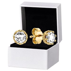 925 Sterling Silver Sparkling Crown Stud Earrings Original box for Pandora Rose Gold plated Pink stone Women Girls gift Earring set