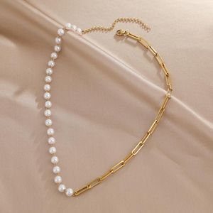 Naszyjniki wisiorek ze stali nierdzewnej Koreańska moda imitacja Pearl Paper Clip Chains Charms Drobne naszyjnik Choker dla kobiet biżuteria prezentpendan