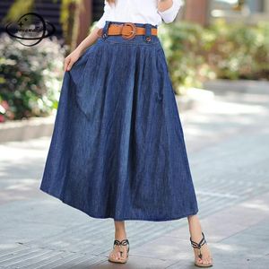 Юбки yauamdb Женщины щиколотки длины 2022 лето плюс размер джинсовой ткани для джинсов с высокой талией.