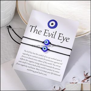Charm Bracelets Jewelry Handmade Evil Blue Eye Set With Card Red Black String Bracelet Kabh Protection Luck Amet For Women Men Family Friend