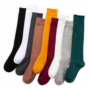 Socks & Hosiery Spring Autumn Cotton Women's Knee-High Cute Long School Girl Casual Dress Solid Color Black Stockings 8 PairsSocks