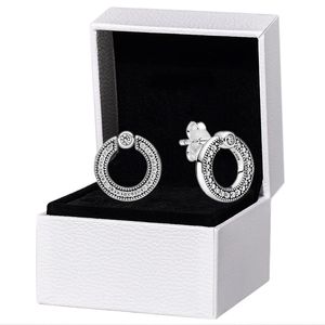 Pave 925 Srebrne srebrne okrągłe koło kolczyków Oryginalne pudełko na pandora Rose Gold CZ Diamond Women Wedding Jewelry Coldings