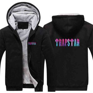 Trapstar London 2022 Men's Latest Casual Fashion Winter Thick Warm Coat Casual Zip Hooded Fleece Long Sleeve Thick Jacket Top Y220803