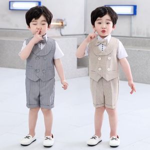 Clothing Sets Boys Summer Dress Set Children Formal Vest Shorts Bowtie 3pcs Outfit Kids First Birthday Party Host Show CostumeClothing