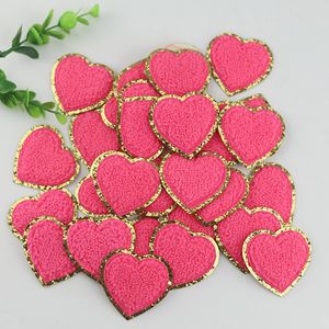 Heart DIY Patch Textile Chenille Fabric Embroidery Patches Self Adhesive Heart-shaped Patch for Nylon Pouch Clothing Coat Decoration