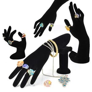 Mostrador De Mão Do Suporte Do Anel venda por atacado-Anel em forma de mão Braça de pulseira de pulseira de pulseira de joalheria Anéis de jóias da prateleira de veludo preto fêmea Hand273L