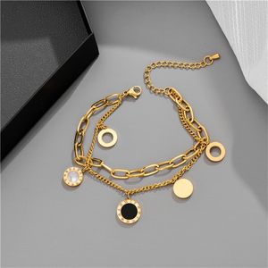 Luxo famosa marca jóias rosa ouro aço inoxidável numerais romanos pulseiras pulseiras feminino charme pulseira para mulher 220726