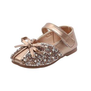 Baby Girl Shoes Big Kids Flats Children Single Shoes Crystal With Pearls Beaded Bow-knot Shoes For Wedding Party Performance New G220418