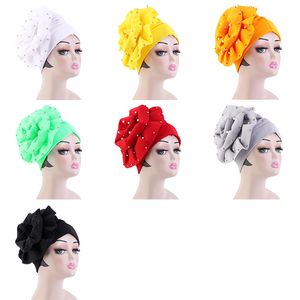 Frauen große Perlen Blumen Turban Hijabs Muslim Islamischer Schal Kopfwickel Indien Mütze Krebs Chemo Kopfbedeckung Indian Beanie Haarausfall Neu