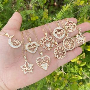 Chains Elegant Tiny MaMa Letter Name Pendant Heart Chain Necklaces Cubic Zirconia Jewelry For Women Mom Birthday GiftChains