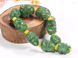 Bärade strängar Hetian Yu 18 Luo Han Head String Spenat Green Buddha Armband Man och kvinnlig handhuggning dubbelsidig/ trum22