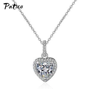 Łańcuchy sześcien cyrkon 925 srebrne wisiorki Naszyjnik dla kobiet kryształowe serce długie naszyjniki biżuteria
