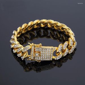 Gliederkette Miami Crub Kubanische Armbänder voller Strass Hip Hop Bling Männer Hipster Frauen Curb Butterfly Verschluss Ketten Kent22