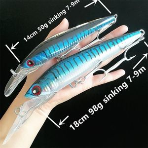 Noeby 1pc Minnow Lure 18cm 98g 14cm 50g sinking 79m Trolling Fishing Lures Artificial Bait Wobbler of Minnow Hard Lure 220702