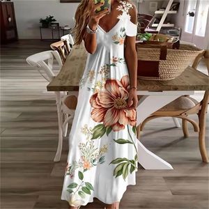 Women Summer Dress Casual Off Shoulder Bohemian Maxi es Elegant A Line Short Sleeve Beach Female Robe Vestidos 220613